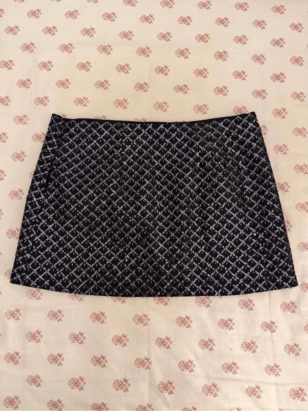 H&M Divided Black & Silver Sequin Grid Embellished Mini Skirt